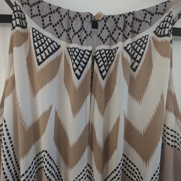 London Times Tan and Brown Chevron Pattern Halter Maxi Dress - Picture 6 of 12